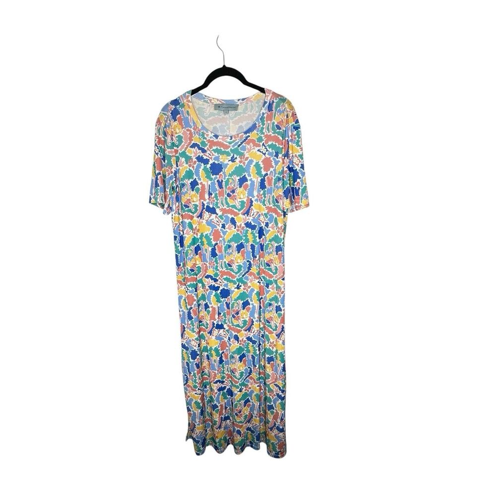 Tuckernuck Womens Colorful Maxi Dress Small Picnic Lunch Print Slinky Side Slits